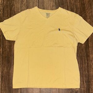 Polo Ralph Lauren Yellow V Neck T Shirt Medium Pony Logo Casual Tee